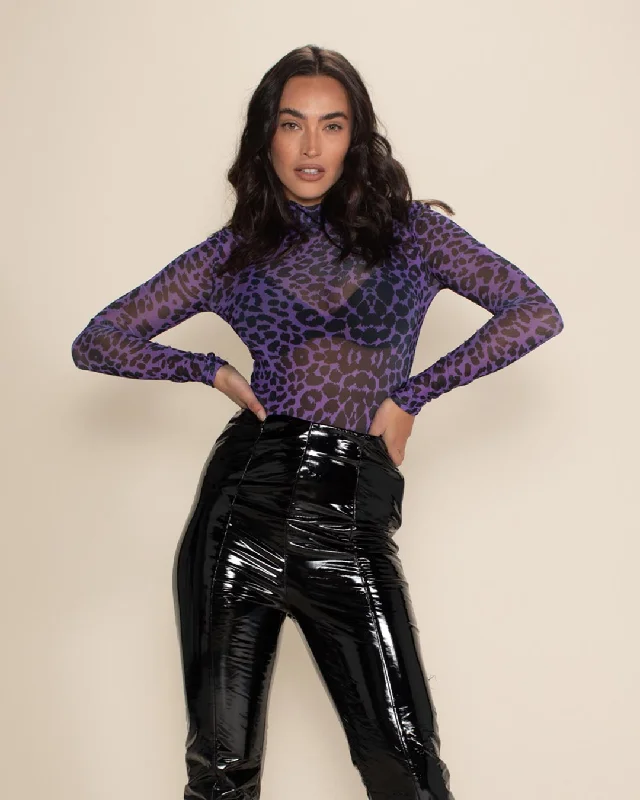 Violet Panther Mesh Long Sleeve Bodysuit | Women's