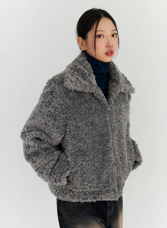 Wide Collar Faux Fur Jacket CN315