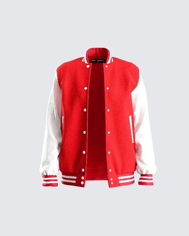 Yai Red Varsity Logo Patch Jacket