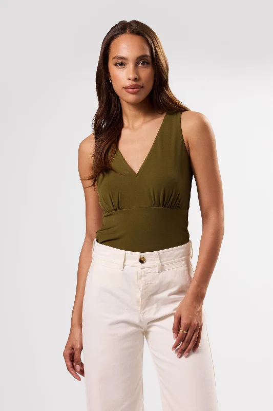 Zoe Deep V Tank - Olive Green